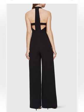 BCBGMaxAzria Emanuel Black Halter Wide-Leg Jumpsuit with Back Cutouts Size S
